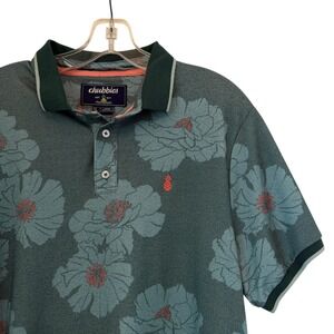Chubbies Mens Large Floral Print Short Sleeve Collared Polo Shirt Green Coral